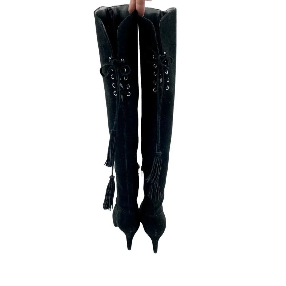 Vince Camuto Cherline Black Suede Leather Over the Knee Boots SZ 6 New